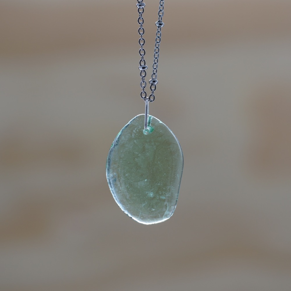 Wine Glass Necklace Green Blue Stainless Steel Alcohol Jewelry Vino Seaglass